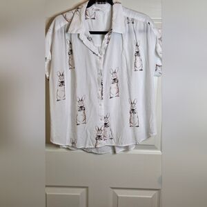 Jane + Delancey L White Bonnie Print Shrtslv Rayon Buttons Up Women’s Shirt